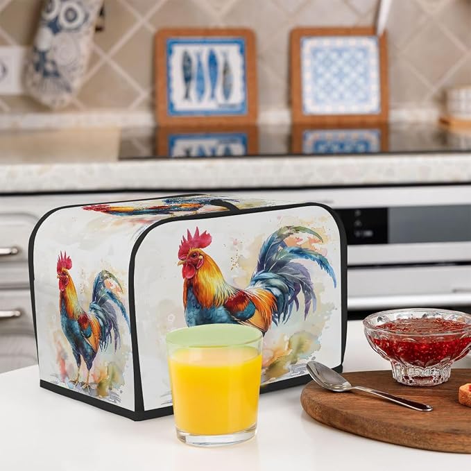 2 Slice Toaster Cover Watercolor Animal Rooster Toaster Covers Two Slice Wide Slot Waterproof and Dustproof Covers for Wide Slot Toasters and Small Appliances Kitchen Decor Gifts