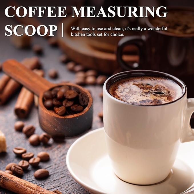 4 Pcs Coffee Wooden Scoop for Canisters Jars 15ml 1 Tablespoon | Small Coffee Scoop for Ground Caf Walnut Wood Measuring Spoons Home Kitchen Accessories for Beans, Tea, Sugar, Bath Salt