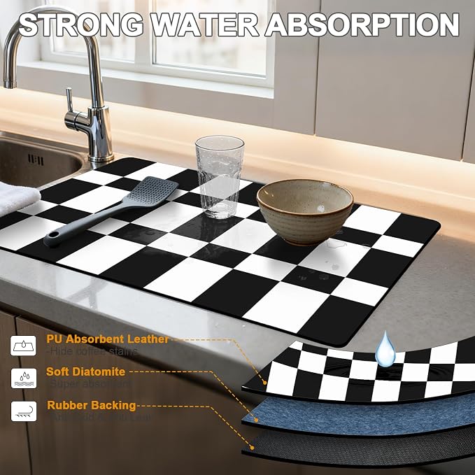 Dish Drying Mats for Kitchen Counter, Waterproof Coffee Mat for Countertop, Under Sink Mats, Coffee Bar Mat Accessories