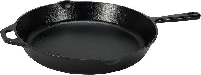 Amazon Basics Pre-Seasoned Cast Iron Skillet, Oven Safe, Even Heating, Heat Distribution, Stove Compatible, Heavy-Duty, 15-Inch, Black