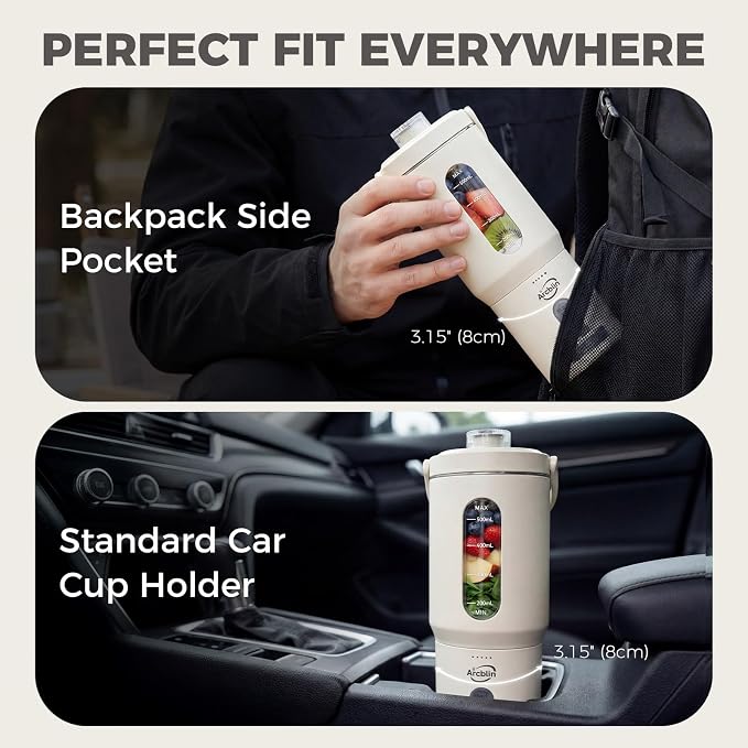 Portable Blender Shakes & Smoothies, Small Personal Blender, White | 17oz Detachable To-Go Cup, Carry Handle, USB-C Rechargeable, 6-Leaf Stainless Blades, Auto-Shutoff, BPA-Free, Hand Wash
