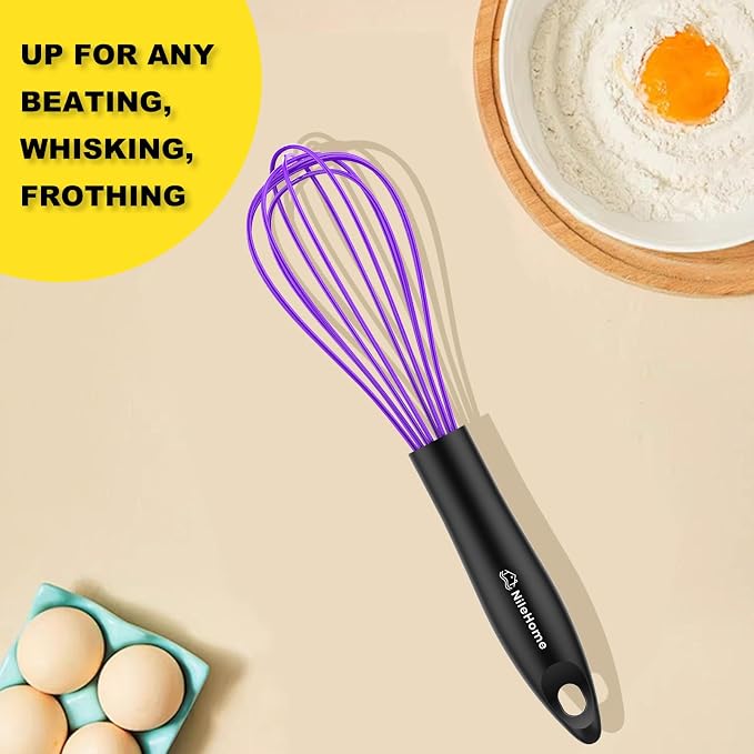 NileHome Silicone Whisk 10", Kitchen Whisk Kitchen Wisk Wire Whisks for Cooking, Whisking, Blending, Beating, Stirring-Purple