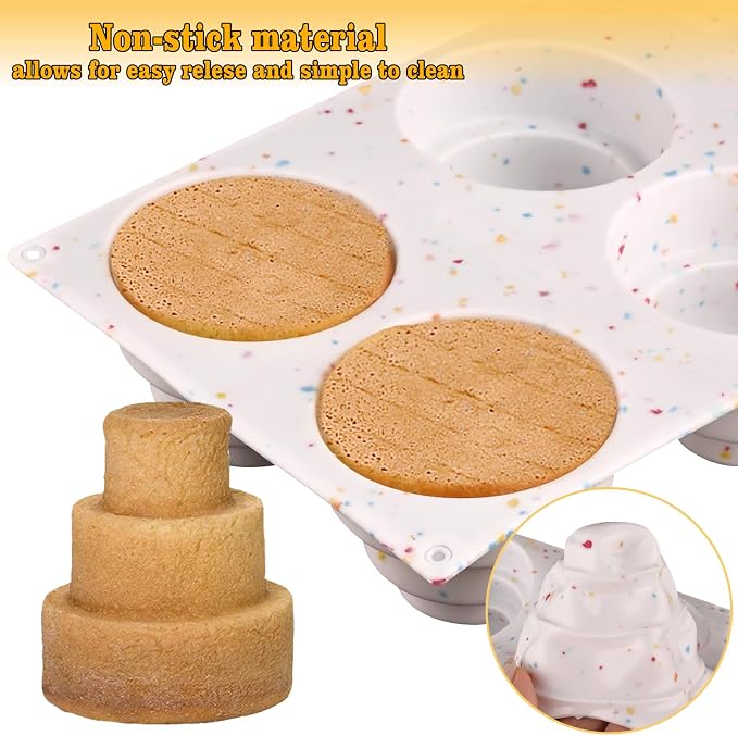 2 Pack 3 Tier Mini Cake Molds, 6 Cavity Silicone Cake Molds for Baking Cake Pop, Cakesicle, Brownie and Mousse (Confetti)