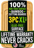 SAFEST Extra Large Bamboo Cutting Board Set of 3 with Glue-Free Surface Technology - Extra Spacious Wood Cutting Boards for Kitchen and XL Chopping Board Set - Replacements for Life