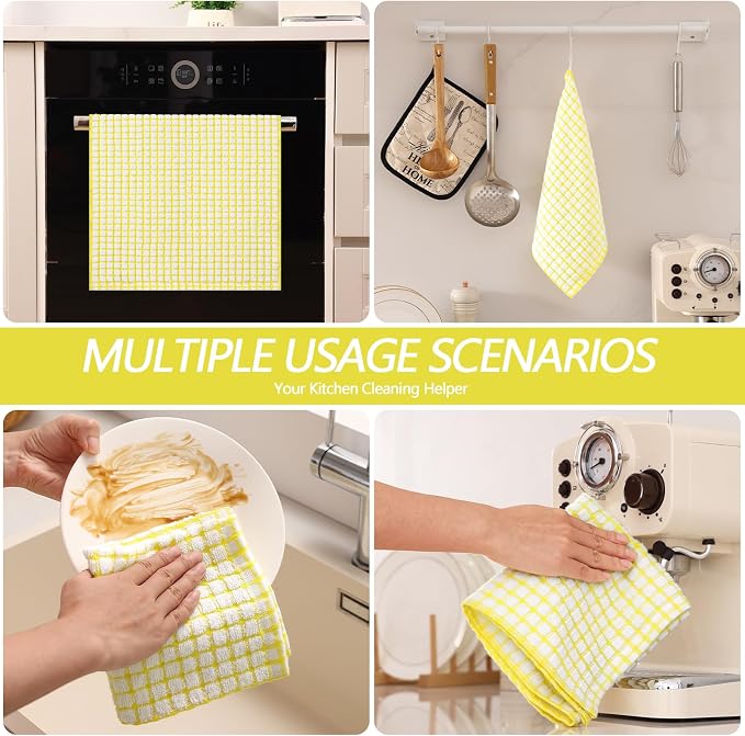 Homaxy Kitchen Towels and Dishcloths Set, Set of 8, Yellow | Cotton Terry Kitchen Dish Towels, Super Soft and Absorbent Dish Cloths, 16 x 25 and 12 x 12 Inches