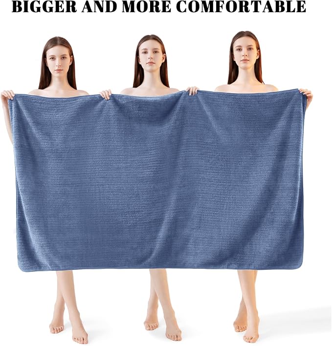 4 Pack Bath Towels Set 35 x 70in Extra Large, Ultra Soft Microfiber | Luxury Thick High Absorbent and Quick Dry Bath Sheet for Bathroom, Beach, Yoga, Sport,SPA, Fitness, Electric Blue