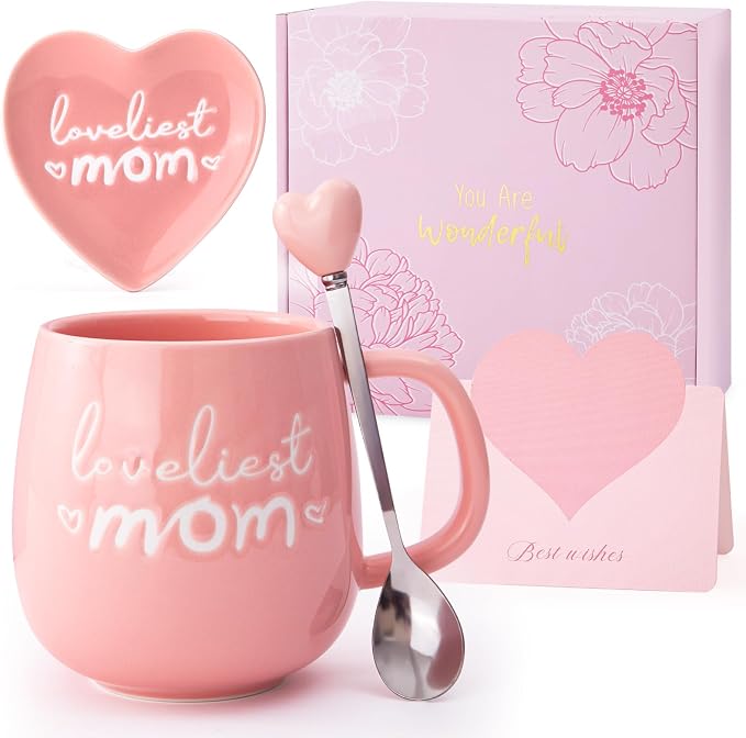 Gifts for Mom from Daughter Son Loveliest Mom Cup Trinket Dish | Mom Birthday Gift,Cup,Jewelry Dish, Spoon with Gift Box, Gift For Mom Birthday Anniversary Mother Day For Mother Mama