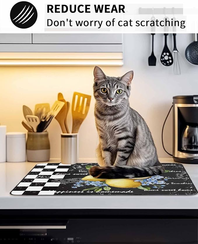 Stove Top Covers for Electric Stove 31x24 Inches, Lemon HeatResistant Glass Cooktop Protector, Spring Summer Black White Checkered Plaid Ceramic Stovetop Countertop Covers Mat, Oven Cover