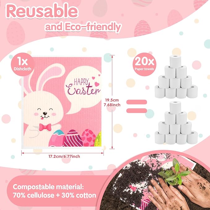 Lucomb Sedish Dishcloth (10 Pack-Easter Bunny+ Clips)