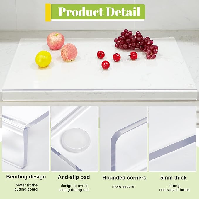 Wesiti Large Acrylic Cutting Board with Lip Non Slip 28"L X 16"W Clear Cutting Board Chopping Acrylic Countertop Protector Cover Shatter Resistant for Home Restaurant Kitchen Sink Stove
