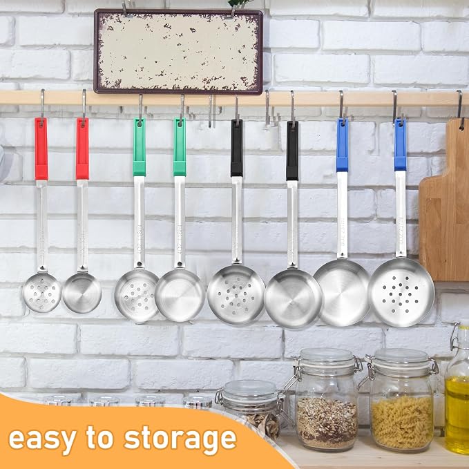 Teenyyou 16 Pcs Portion Control Serving Spoons, Restaurant Measuring Serving Ladle Utensils, Portion Control Slotted Scoops for Weight Loss, Solid and Perforated Scoops(4 Colors,4 Sizes)