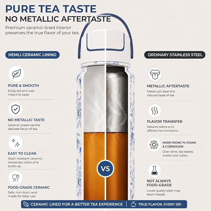 32 oz Ceramic Lined Tea Infuser Travel Tumbler, Micro-Mesh Stainless Steel Infuser, Pure Taste Ceramic Interior, Triple Insulated 12hr Hot Cold, Dual Sip & Straw Lid, Scratch-Resistant