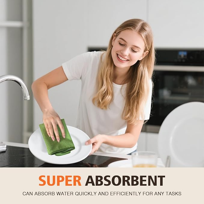 Dish Cloths for Washing Dishes with Scrub Side, Microfiber Dish Rags | Dual-sided microfiber dish cloths with scrubber for stuck-on food, quick dry kitchen washcloths 9 Pack, 12" x 12 Inch Green