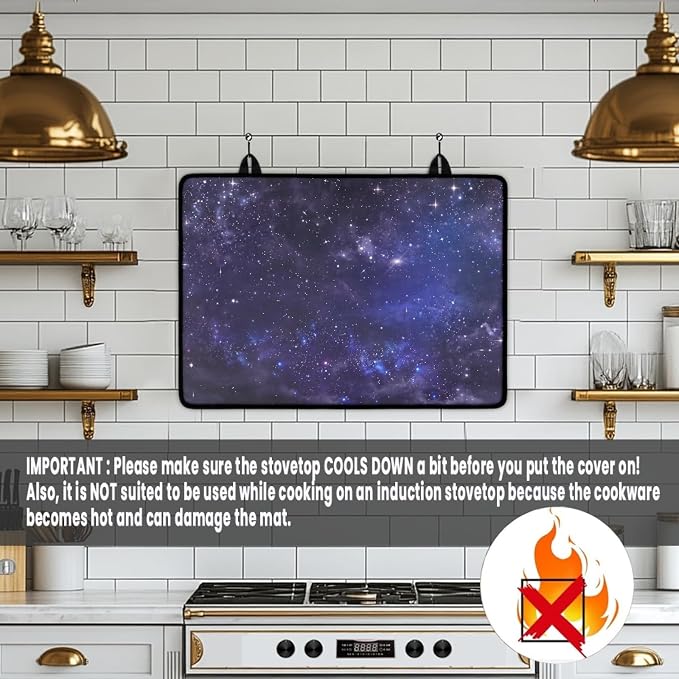 Navy Blue Galaxy Star Stove Top Covers for Electric Stove, Outer Space Nebula Glass Stovetop Cover with Lanyard Galaxy Universe Pattern Countertop Protector Mat for Kitchen 28 x 20 Inch