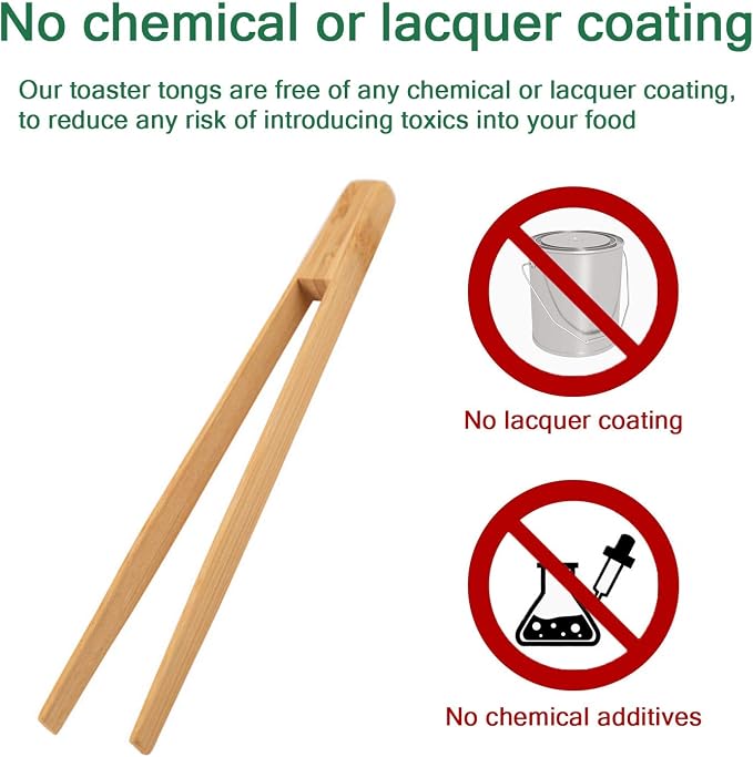 Toaster tongs, toast tongs, Made of pure natural bamboo, no paint coating, strong grip (2pcs)