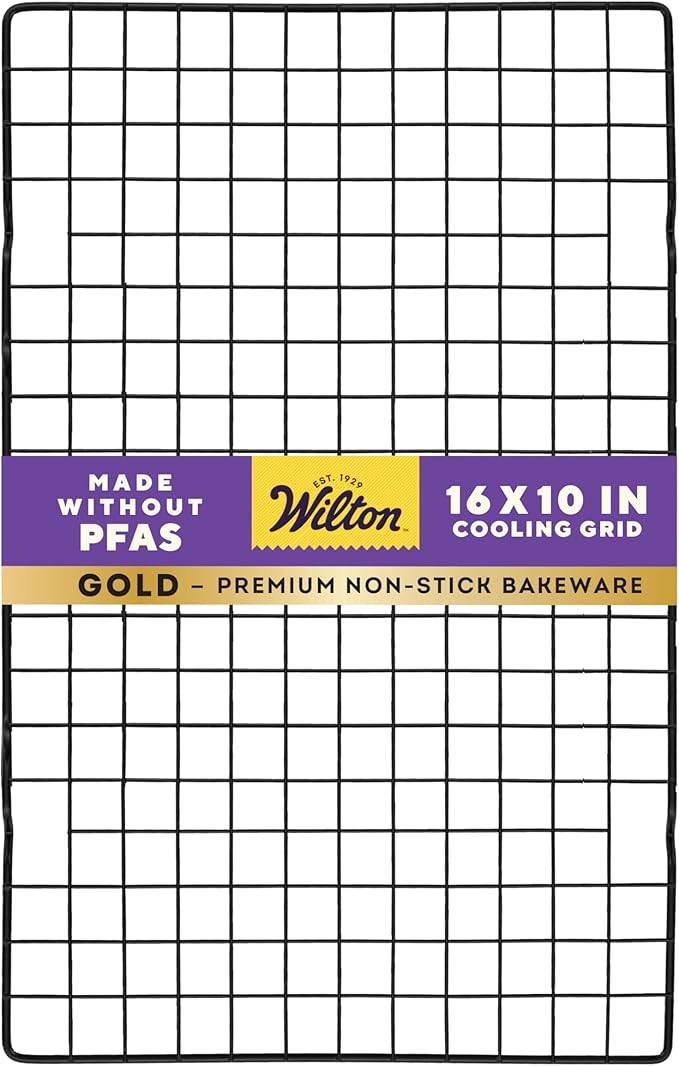 Wilton Gold Non-Stick Cooling Grid, Made Without PFAS, 16 x 10 in. | Non-Stick Steel with Scratch-Resistant Coating, Resists Warping & Extended Handles, Dishwasher Safe, Perfect for Cooling