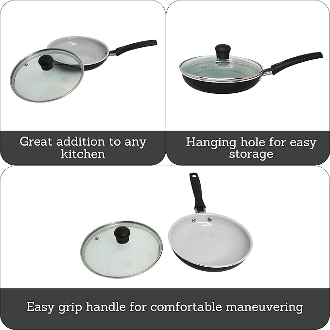 IMUSA 6.3 Inch Premier Cera Aluminum Gray Speckled Ceramic Egg Pan | Perfect for Single-serve Breakfasts and Snacks, Lightweight Aluminum Body, Cool-touch Handle, Glass Lid for Easy Monitoring