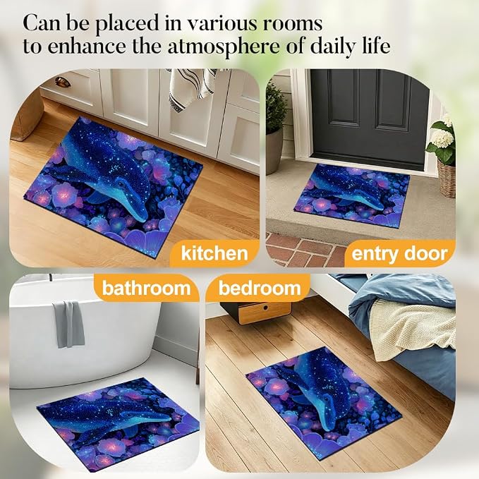 Glowing Dolphin Washer Dryer Top Cover Mat 28.35x20.47 in | Heat Resistant Cooktop Protector Mat with Non-Slip Backing, Scratch Protection and Countertop Drying Mat.