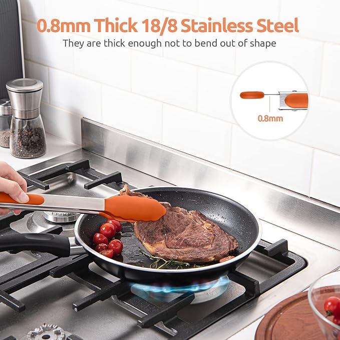 U-Taste Kitchen Tongs for Cooking, 600ºF Heat-Resistant Tps, 2Pcs/Orange | Silicone Tong Set 9/12in, Salad/Grill/BBQ Plastic Tong for Food Serving, Rubber Tipped Tong with 18/8 Stainless Steel Handle