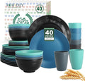 40 PCS Premium Wheat Straw Dinnerware Sets, Reusable Unbreakable Plates and Bowls Set, Cups Sets, Service for 8, Microwave and Dishwasher Safe Dishes Set for Party, Outdoor (Nightscape)
