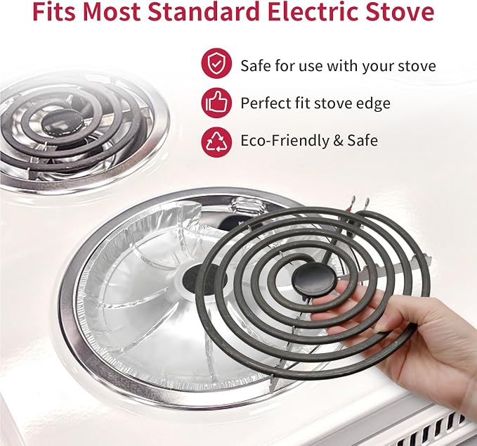 Round Electric Stove Burner Covers - Thicker Aluminum Foil Burner Liners - Disposable Stove Top Protector, 100 Pack (50 * 6 Inch and 50 * 8 Inch)