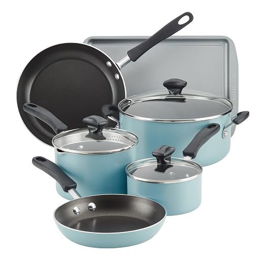 Farberware Cookstart Aluminum DiamondMax Nonstick Cookware Set, Kitchen Essentials, 15-Piece, Aqua