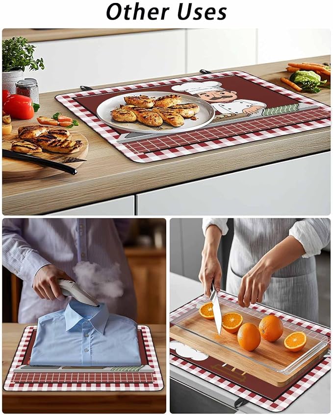 Stove Top Covers for Electric Stove 31x24 Inches, Ok Gourmet Cooking HeatResistant Glass Cooktop Protector, Funny Chef Kitchen Knife Fork Red Plaid Ceramic Stovetop Countertop Covers Mat, Oven Cover