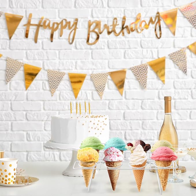 Patelai 2 Pack Ice Cream Cone Baking Racks 12-cavity Cupcake Cone Holders Cupcakes Display Stands Cooling Racks for Home Kitchen Baking Cooking Ice Cream Tools Supplies(White)