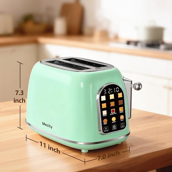 Mecity Toaster 2 Slice, Touch Screen Wide Slot Retro Toaster For Breads Bagel Muffin Waffle, House Warming Gift New Home, 120V 825W, Light Green