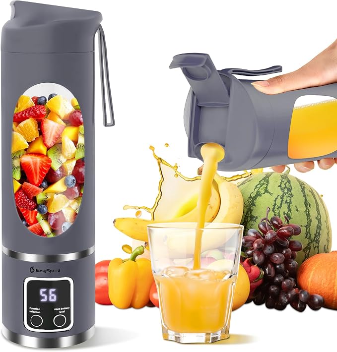EASYSPEED Portable Blender Electric USB-C, 500ML Personal Juicer for Shakes, 12 Blades, 1500mAh Rechargeable, BPA Free, 18oz Small Blender with Leakproof Lid & Sip Spout, Mixing, Compact
