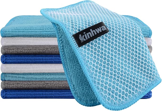 Dish Cloths for Washing Dishes with Scrub Side, Microfiber Dish Rags | Dual-sided microfiber dish cloths with scrubber for stuck-on food, quick dry kitchen washcloths 9 Pack, 7Inch Mixed Colors
