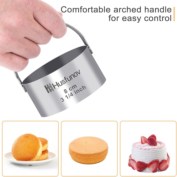 Husfunov Biscuit Cutter Set, Round Cookie Cutters with Handle | 5 Pieces Stainless Steel Circle Professional Baking Dough Tools for Cake