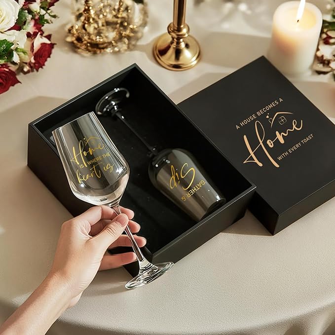 AW BRIDAL House Warming Gifts New Home Wine Glasses Set of 2 for Couples | New Apartment Gift Basket for Homeowner, Cool Housewarming Party Decorations Ideas, 2026 Closing Gifts for Home Buyers