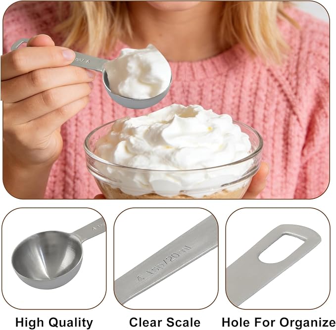 2Pcs 4/3 Tbsp Stainless Steel Measuring Spoons | 4/3 Tbsp | 4 Tsp | 20 Ml | 20 Cc, Metal, For Coffee Powder, For Grains, For Loose Tea