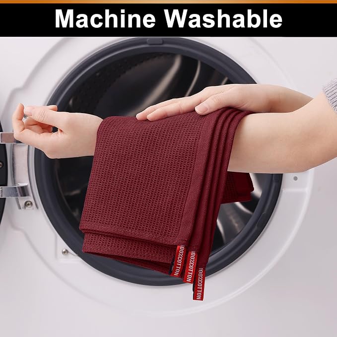 Homaxy 100% Cotton Waffle Weave Dish Cloths, 6 Pack, Burgundy | Soft and Absorbent Dish Towels, 12 x 12 Inches Quick Dry Dish Rags