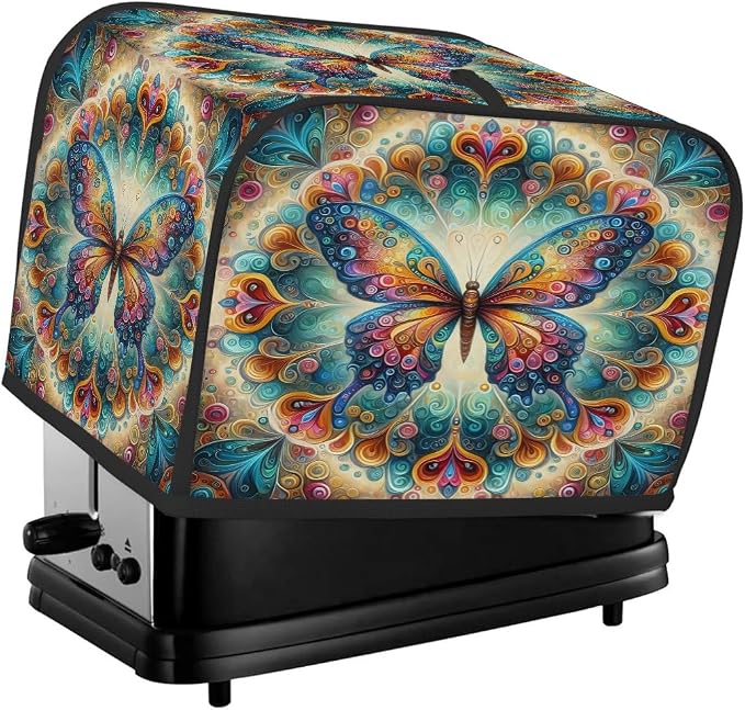 4 Slice Toaster Cover Butterfly Ethnic Bohemia Toaster Covers Four Slice Wide Slot Waterproof and Dustproof Covers for Wide Slot Toasters and Small Appliances Kitchen Decor Gifts