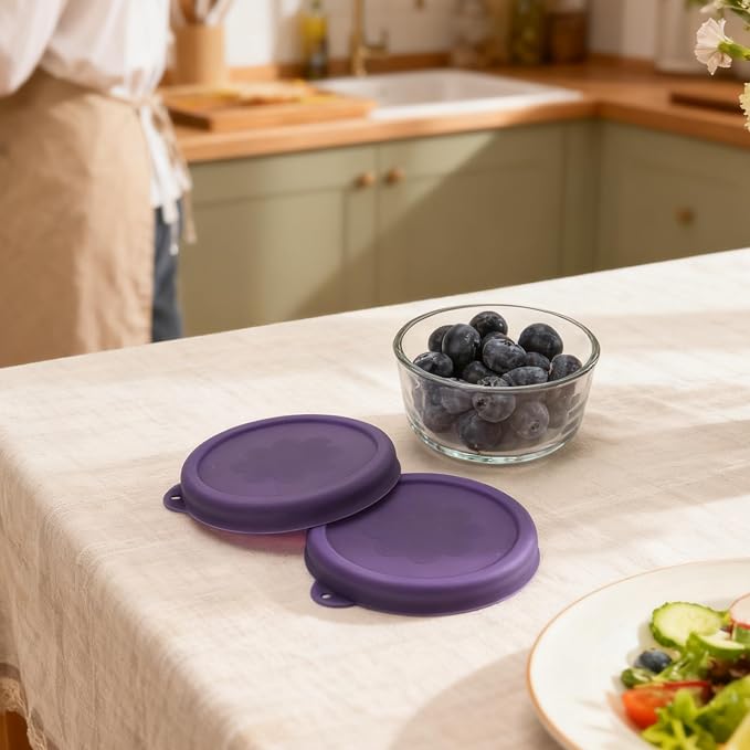 2 Cup Round Silicone Storage Cover Lids Replacement for Anchor Hocking and Pyrex 7200-PC Glass Bowls (Container not Included) (Dark Blue) 2 Pack