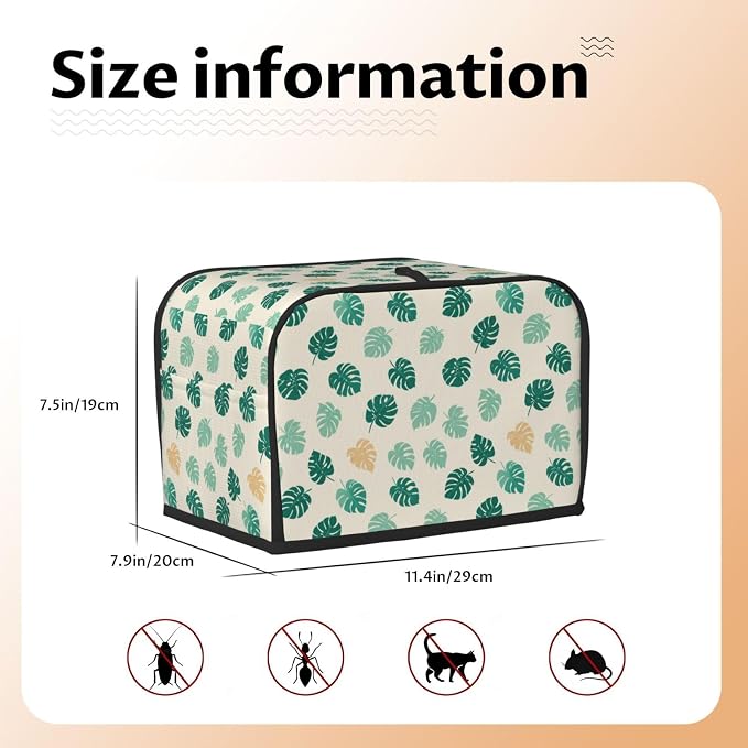 2 Slice Toaster Cover Tropical Leaf Dust Proof Washable Kitchen Appliance Cover with Pocket, Oxford Fabric Countertop Toaster Protector for Standard Toasters Small Appliances