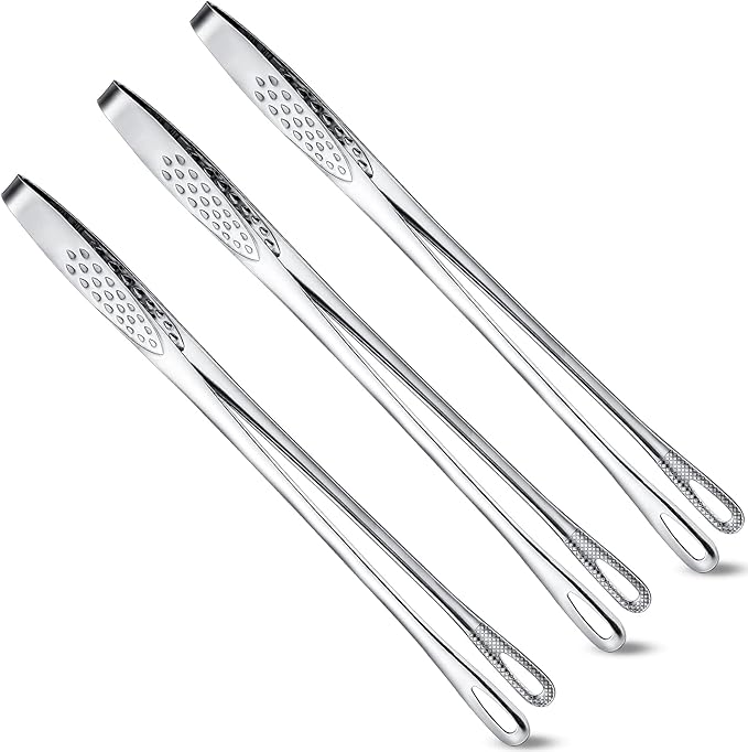 Geiserailie 3 Pcs 11 Inches Korean BBQ Tongs Stainless Steel Kitchen Tweezers Grill for Cooking Hot Pot Food Yakiniku Clamp Tool for Salad, Fish, Steak, Barbecue, Buffet, Meat
