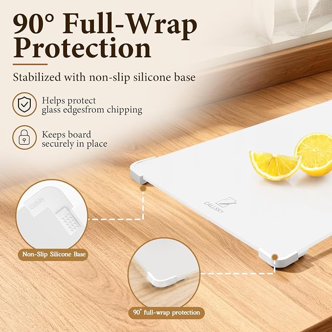 16x12 White Tempered Glass cutting boards for kitchen dishwasher safe | Non-Slip Corner Guards,Shatter-Resistant,Scratch-Resistant,Food-Safe & Non-Toxic,large cutting board