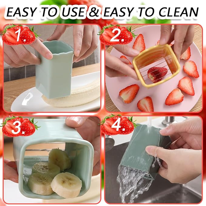 TULOBI 2 PCS Cup Slicer, Stainless Steel Egg Stainless, Strawberry Slicer, Mini Fruit Slicer Cup, Quickly Making Fruit Vegetable Salad, Creative Convenient Kitchen Gadget (Pink + Cyan)