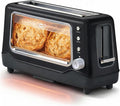 Dash Clear View Toaster | 10" Long Slot 2 Slice Toaster with See-Through Glass Window, 7 Browning Levels, Bagel, Defrost & Reheat Functions, Removable Glass Panel, Crumb Tray, Black
