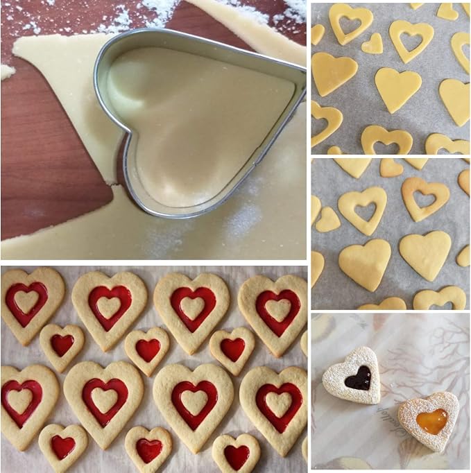 Love Heart Cookie Cutter Set Pack of 5 Valentines Day Heart Biscuit Cutter for Sandwiches, Pastries, Fruit and Cakes Birthday, Wedding Baking Tools
