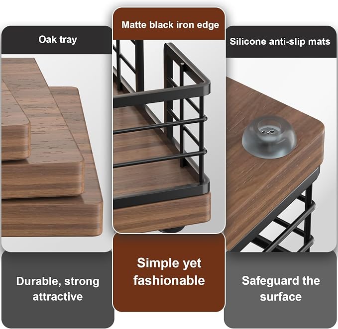 Wican Guest Towel Holder Tray for Bathroom, Oak and Iron Napkins Holder | Powder Room Dining Table Wooden Basket for Disposable Paper Hand Towels, Black & Walnut