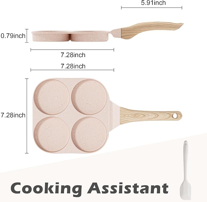 Caannasweis Egg Pan Omelette Pan, 4-Cup Nonstick Granite Omelette Skillet Breakfast Frying Pan Egg Cooker Suitable for Gas Stove & Induction Cookware, PFOA PFOS Free, Pink