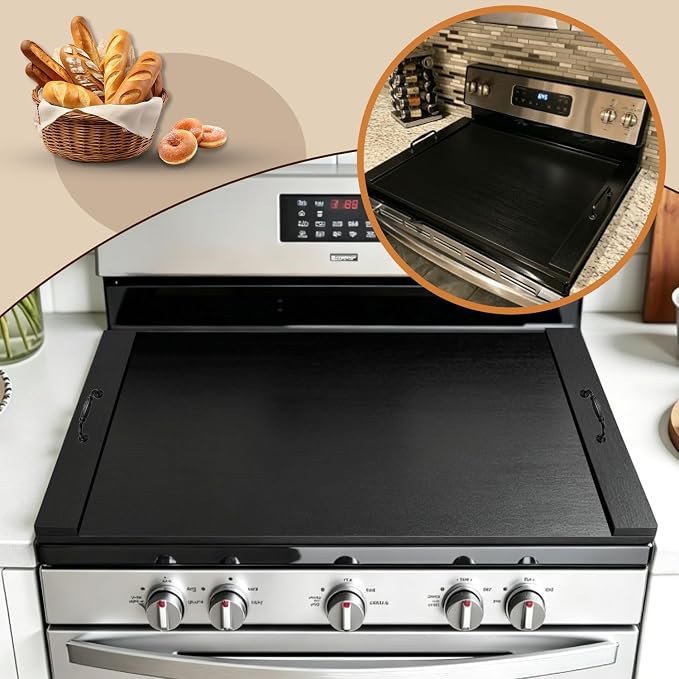 Noodle Board Stove Cover with Handles, Black | For Electric Stove, For Gas Stove Top