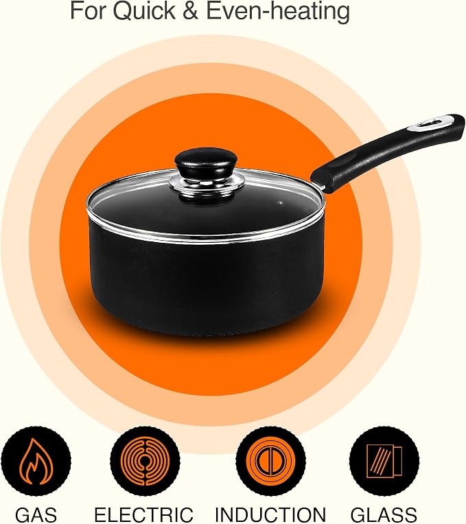 Utopia Kitchen Nonstick Saucepan Set with Lids 1 QT 2 QT Pots PFOS Free | Multipurpose Cooking Pots Set, Nonstick Coating, Even Heat Distribution, Durable, Bakelite Handles, Dishwasher Safe