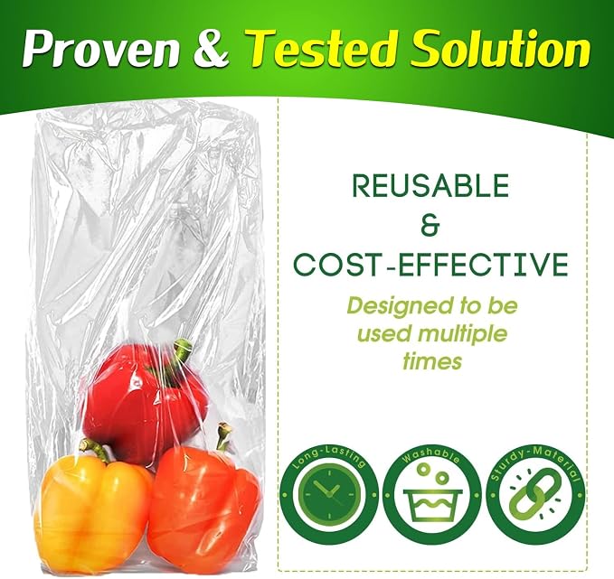 60-Pack (30M/30L) Reusable Produce Bags for Refrigerator with Twist-Ties | Keeps Fruits, Vegetables & Herbs Fresh Longer, Reusable Vegetable Bags to Extend Shelf Life