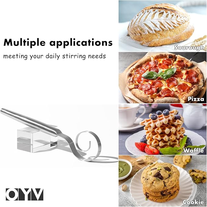 OYV 12-Inch Seamless Dough Whisk, 18/10 Stainless Steel, Danish Dough Whisk | 2.5X Faster Mixing, Bread Whisk For Sourdough, Pizza, Cookies And Pastry, Ergonomic Grip, Dishwasher Safe, Easy To Clean