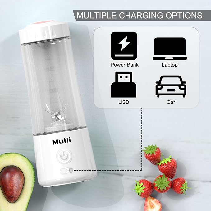 Mulli Portable Blender,USB Rechargeable Personal Mixer for Smoothie and Shakes, Mini Blender with Six Blades for Baby Food,Travel,Gym
